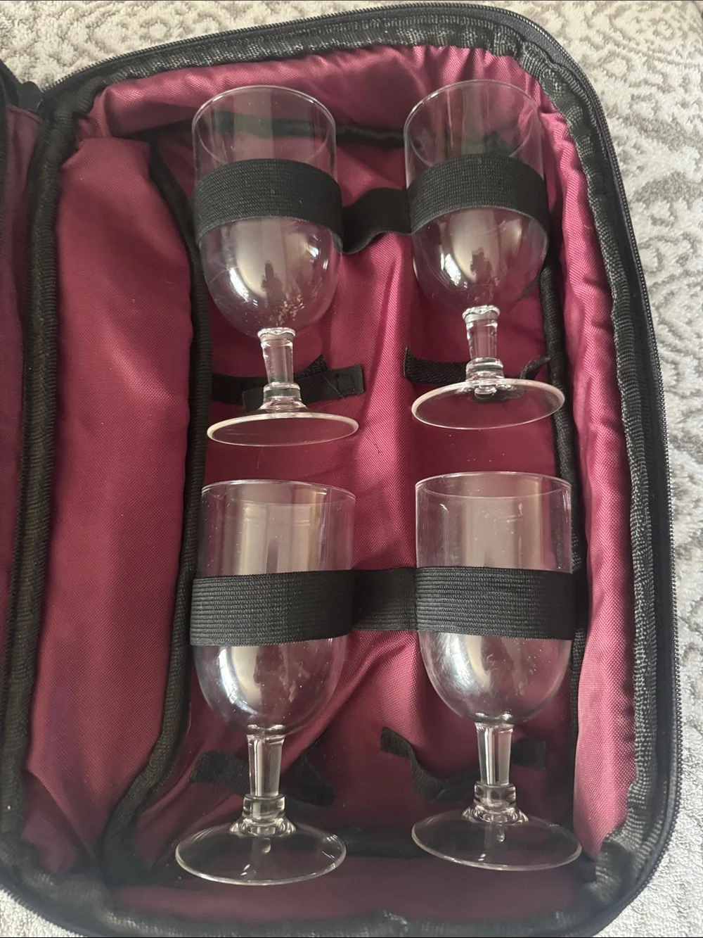 Wine Picnic Set - Burgundy Travel Case with Glasses…Holds 2 Bottles and Snacks